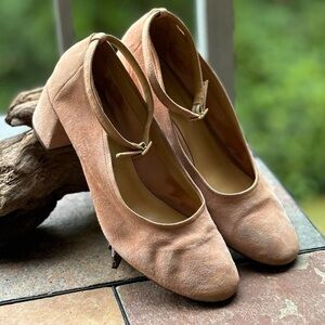 Shrimp pink vintage MOROBE Luxury House Soft Suede Block Heel Mary Janes Size 38